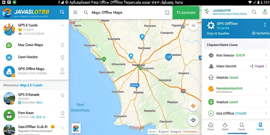 Antarmuka aplikasi JAVASLOT88 dengan peta detail GPS Offline.