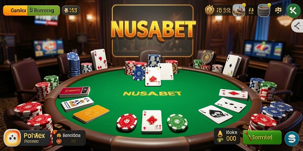 Tampilan antarmuka pengguna game Poker NUSABET yang menarik.